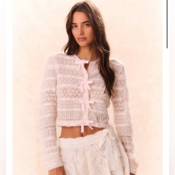 LoveShackFancy Sweaters - LoveShackFancy Pink Lace Sweater